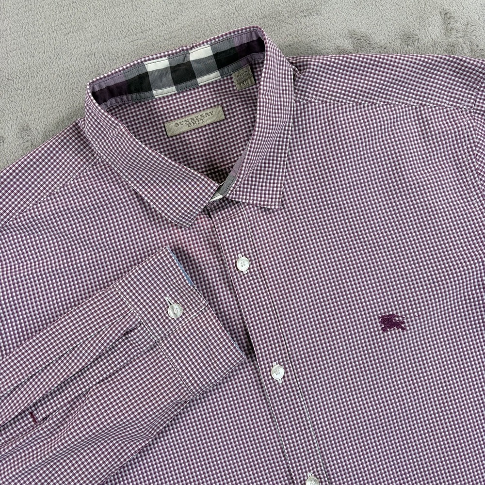 BURBERRY Brit Chest Logo Flip Cuffs Shirt in Wine Nova Check Men XL Designer - Picture 5 of 13